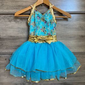 Weissman 9687 Blue Tutu Gold Metallic Sequin Dance Costume Ballet Tap Jazz Compe